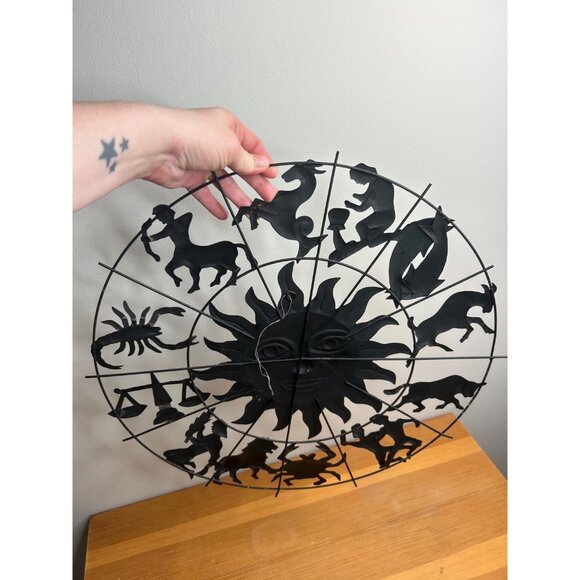 Vintage zodiac thin metal sun celestial outdoor indoor thin black metal wall - Picture 2 of 5